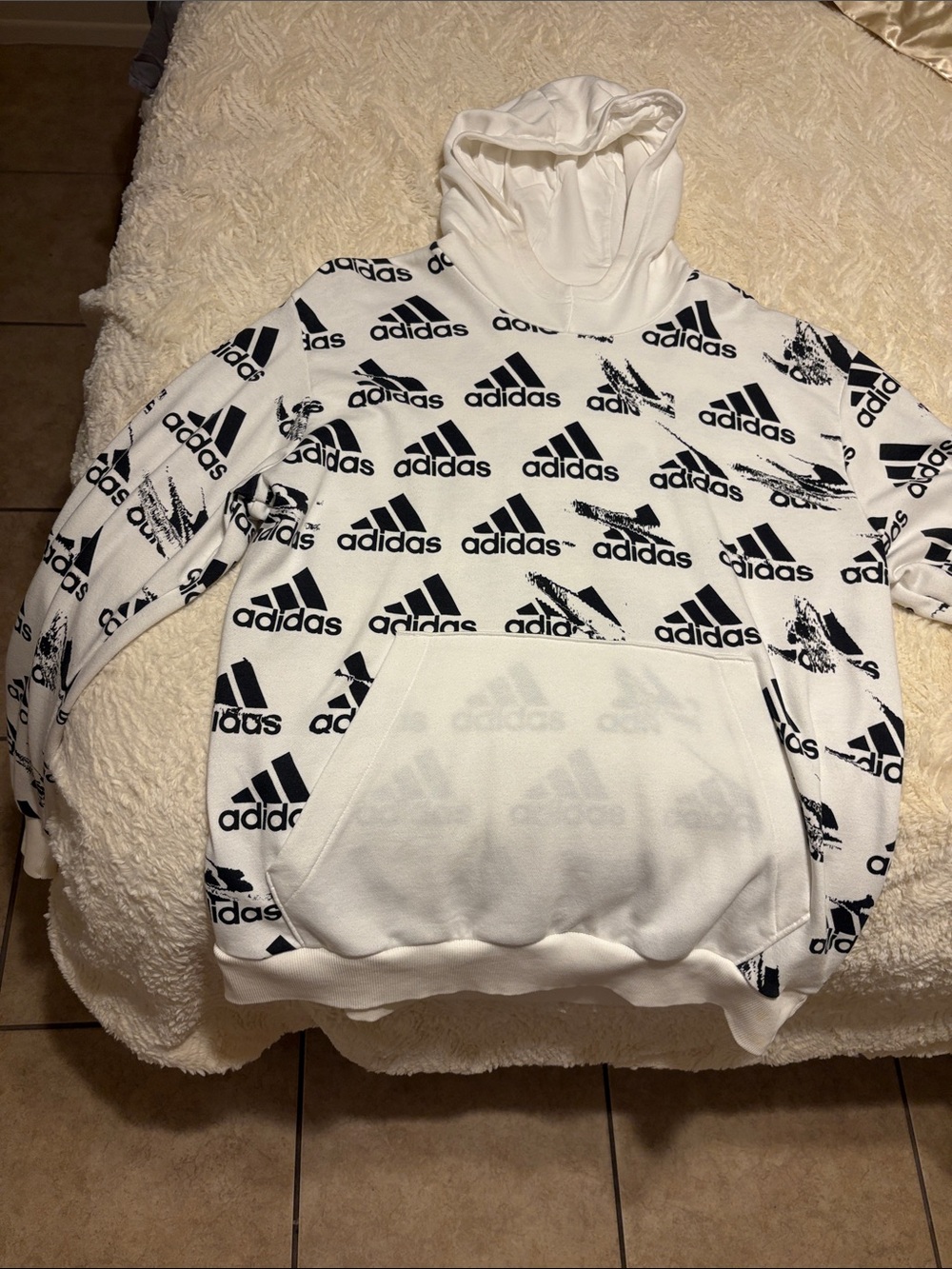 adidas White Hoodie with Black Logo Print